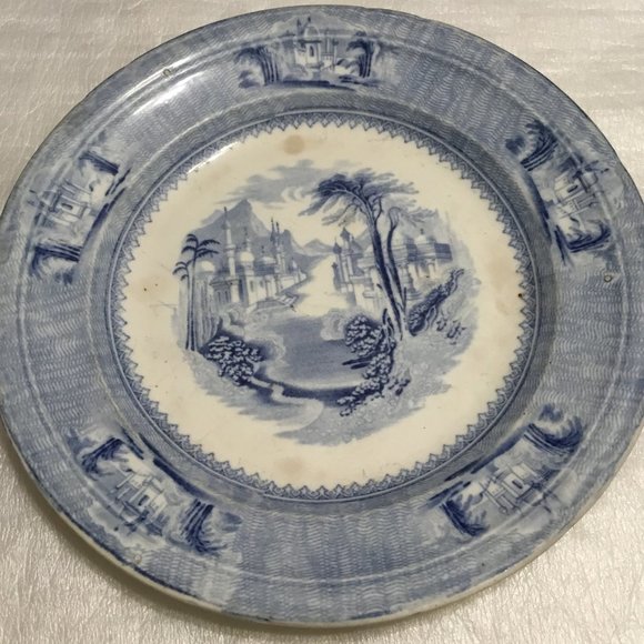 Antique flow blue plate by J. Clementson Ironstone -  9 1/2 inches  - "Siam" - Picture 2 of 5